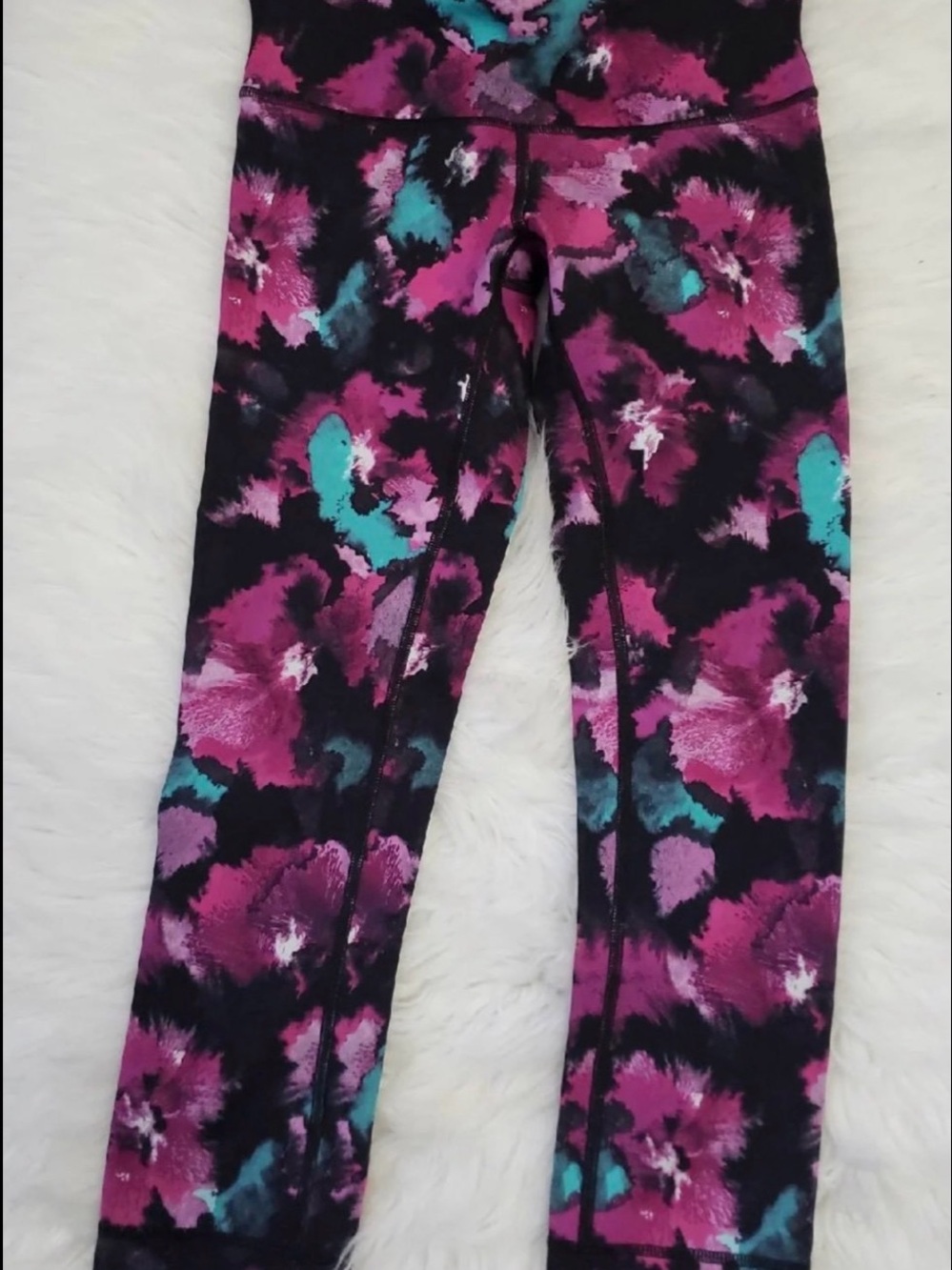 lululemon women  athletica Floral Leggings - Pink & Teal on Black